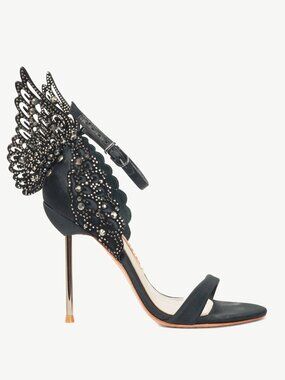 Sophia Webster Evangeline "Black" Crystal-Embellished Satin Sandals